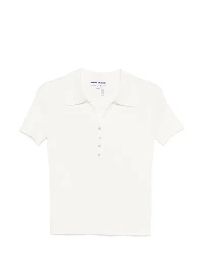 Dkny Ribbed Button T-shirt In Neutral