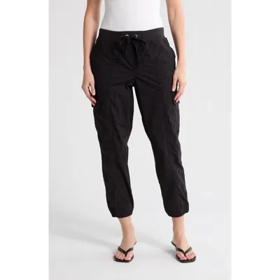 Dkny Ribbed Drawstring Waist Cargo Joggers In Black