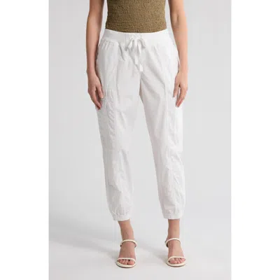 Dkny Ribbed Drawstring Waist Cargo Joggers In Ivory