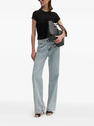 Dkny Ribbed Gathered T-shirt In Black