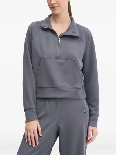 Dkny Ribbed Half-zip Sweatshirt In Gray