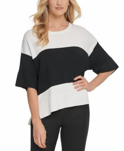 Dkny Ribbed Knit Colorblock Sweater In Black