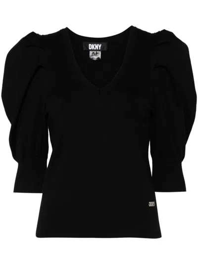 Dkny Ribbed-knit Top In Black