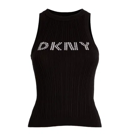 Dkny Ribbed Logo Tank Top In Black
