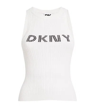 Dkny Ribbed Logo Tank Top In White