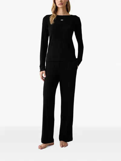 Dkny Ribbed Logo-patch Pajama Set In Black