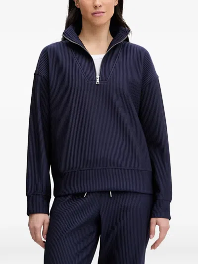 Dkny Ribbed Quarter-zip Sweatshirt In Blue