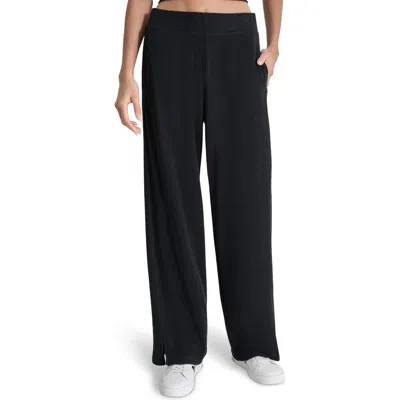 Dkny Ribbed Relaxed Straight Leg Pants In Black