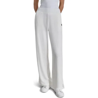 Dkny Ribbed Relaxed Straight Leg Pants In Ivory