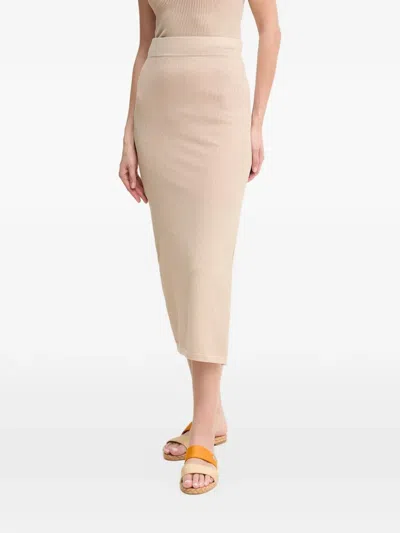 Dkny Ribbed Side-slit Midi Skirt In Neutral
