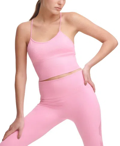 Dkny Ribbed Strappy Longline Low Impact Sports Bra In Bubblegum In Pink