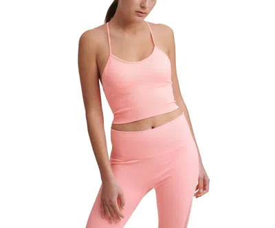 Dkny Ribbed Strappy Longline Low Impact Sports Bra In Washed Atomic In Pink