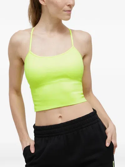 Dkny Ribbed-knit Cross-back Crop Top In Yellow
