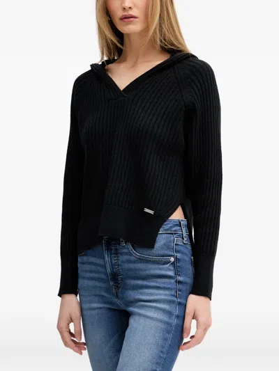Dkny Ribbed-knit Hooded Sweater In Animal Print