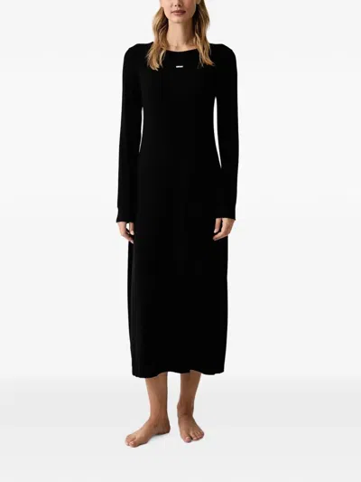 Dkny Ribbed-knit Logo-patch Nightdress In Black