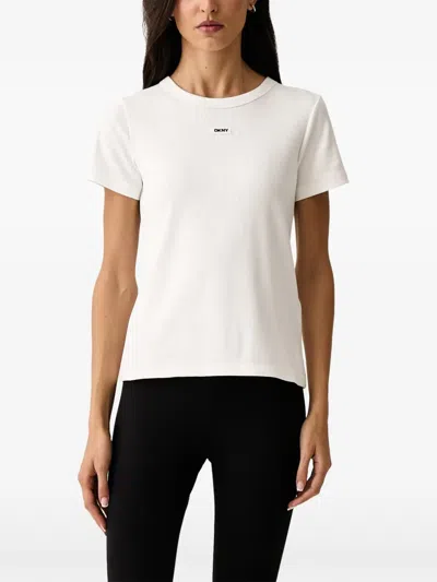 Dkny Ribbed-knit Logo-patch T-shirt In White
