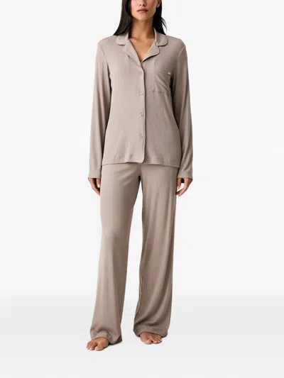 Dkny Ribbed-knit Pajama Set In Neutral