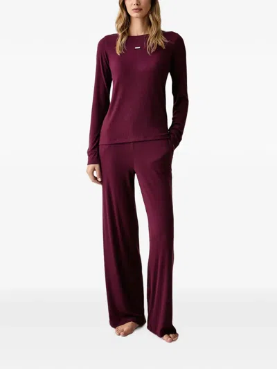 Dkny Ribbed-knit Pajamas In Red