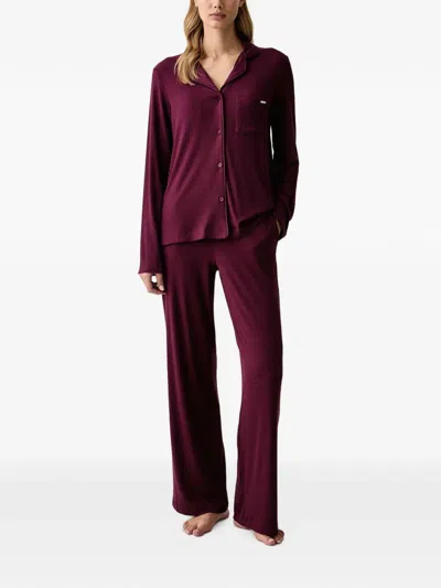 Dkny Ribbed-knit Pyjamas In Burgundy