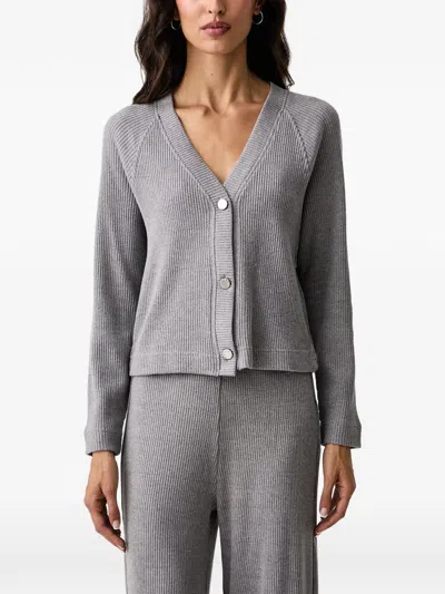 Dkny Ribbed-knit Raglan-sleeve Cardigan In Gray