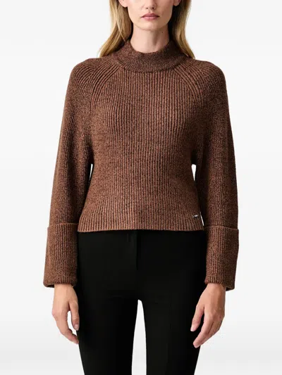 Dkny Ribbed-knit Raglan-sleeve Sweater In Brown