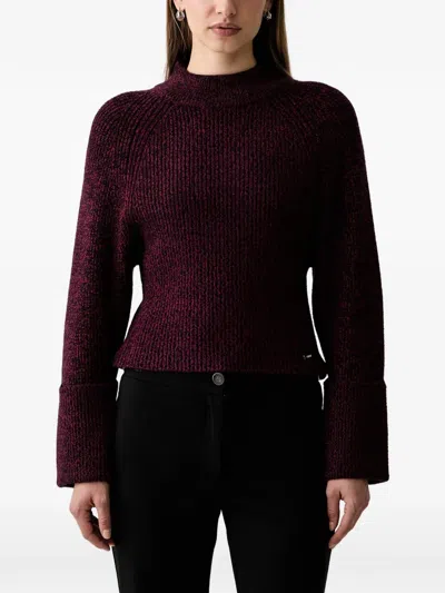 Dkny Ribbed-knit Raglan-sleeve Sweater In Burgundy