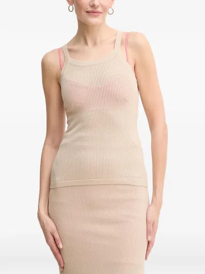 Dkny Ribbed-knit Sleeveless Top In Neutral