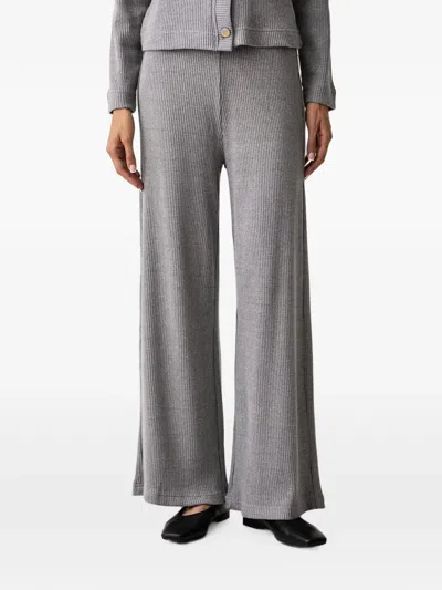 Dkny Ribbed-knit Wide-leg Track Pants In Gray