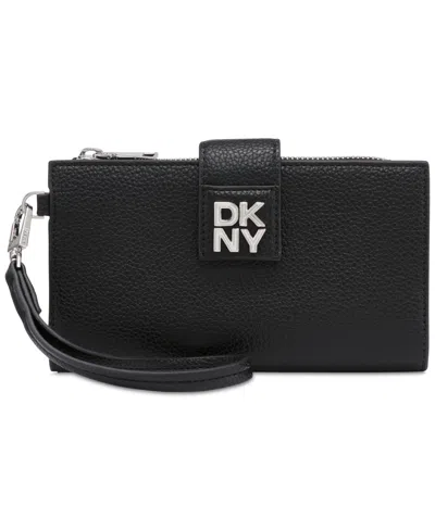 Dkny Robin Flap Wristlet Wallet In Black,silver