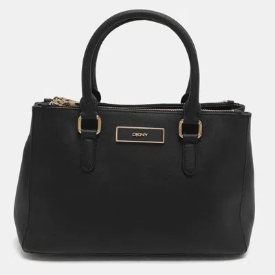 Dkny Robinson Double Zip Black Saffiano Leather Tote In Brown