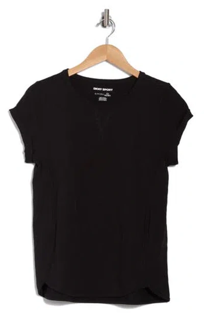 Dkny Roll Cap Sleeve T-shirt In Black