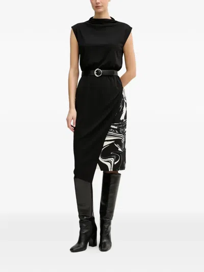 Dkny Roll Neck Print Dress In Black