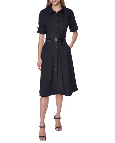 Dkny Roll Tab Button-down Dress In Black