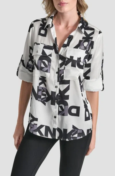 Dkny Roll-tab Cuff Button-up Shirt In White