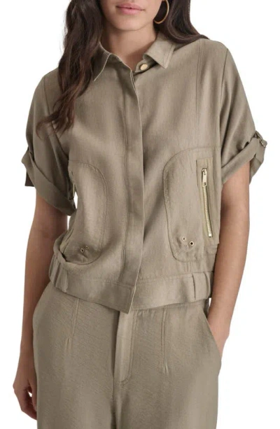 Dkny Roll Tab Front Button Jacket In Light Fatigue