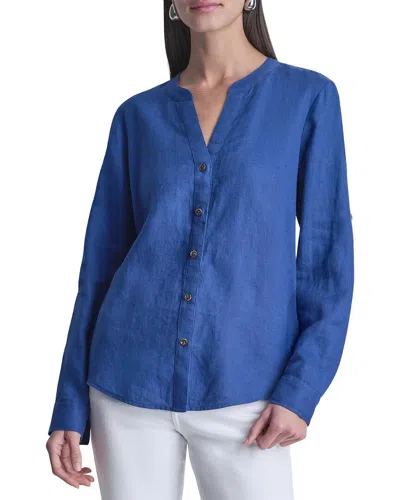 Dkny Roll Tab Linen Shirt In Blue