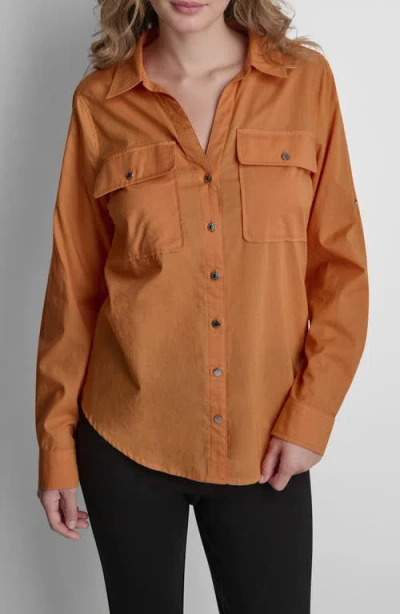 Dkny Roll Tab Shirt In Brown