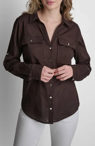 Dkny Roll Tab Shirt In Brown