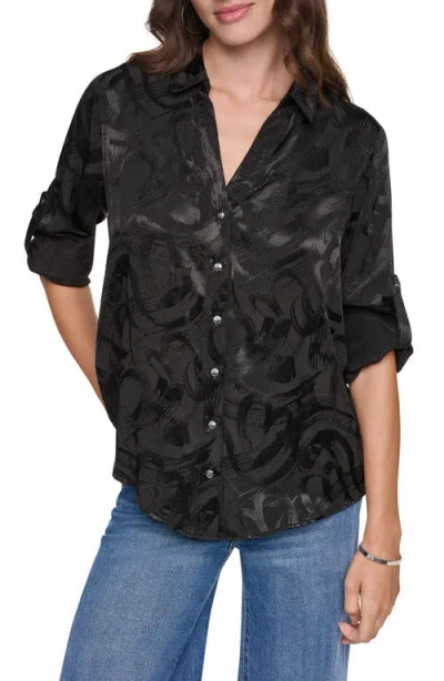 Dkny Roll Tab Sleeve Woven Shirt In Black