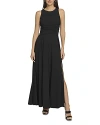 Dkny Ruched Mesh Trim Sleeveless Maxi Dress In Black