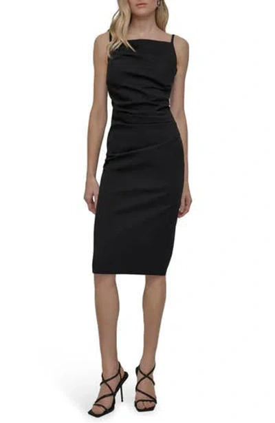 Dkny Ruched Cotton Blend Body-con Dress In Black