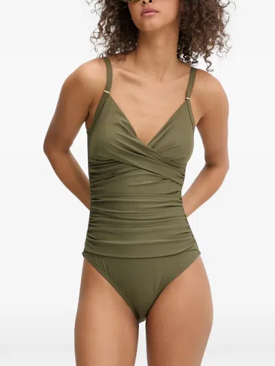 Dkny Ruched Crossover Swimsuit In Green