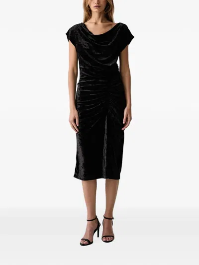 Dkny Ruched Crushed-velvet Midi Dress In Blue