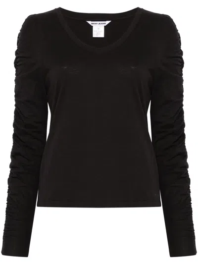 Dkny Ruched-detail T-shirt In Black