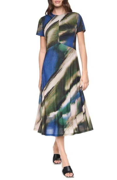Dkny Ruched Front Print Midi Dress In Multi