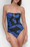 Dkny Ruched One-piece Swimsuit In Brush Stroke