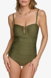 Dkny Ruched One-piece Swimsuit In Moss