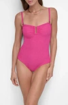 Dkny Ruched One-piece Swimsuit In Wildberry Tie