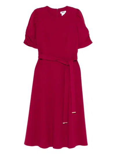 Dkny Ruched-sleeve Midi Dress In Red