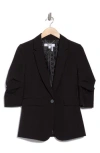Dkny Ruched Sleeve One Button Blazer In Black